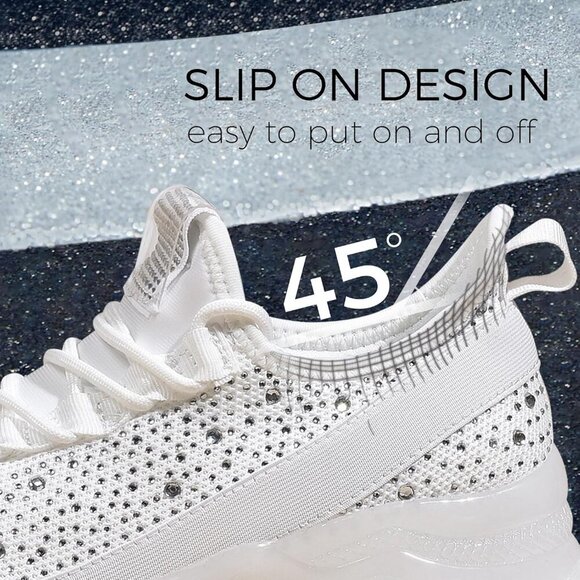 🆕 Women's Rhinestone Mesh Slip-On Walking Shoes Breathable Glitter White Fabric - Picture 6 of 9